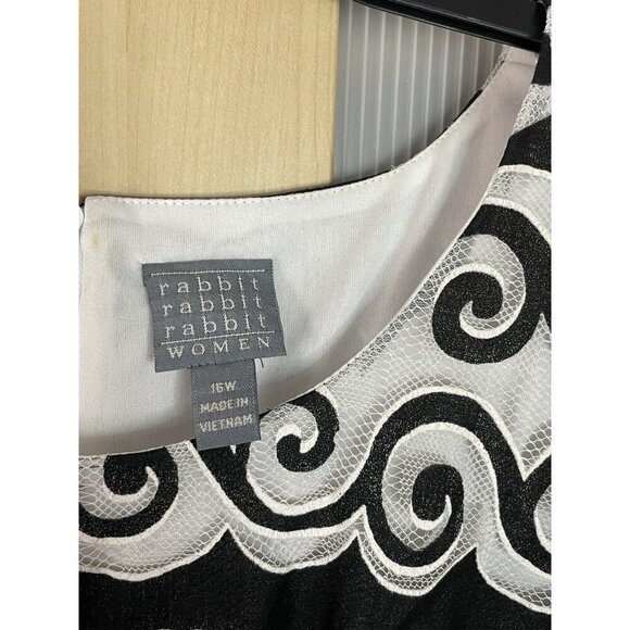 Rabbit Rabbit Rabbit Designs Dress Sz 16 Plus Black White Wedding Career Retro - Picture 3 of 7